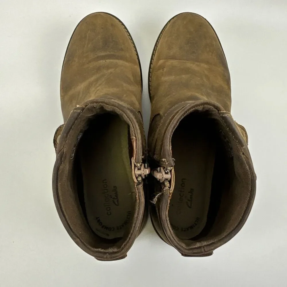Clarks Camzin Dime Ankle Boot Bootie Brown Leather Side Zip Buckle Strap Women 7 - Picture 6 of 14